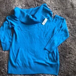 New York & Company Blue Turtleneck Sweater with Knit Texture